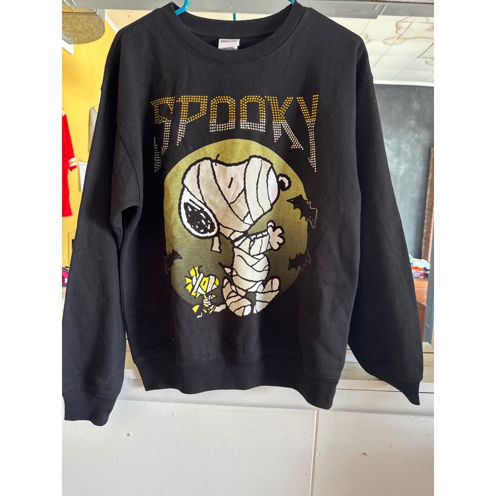 Peanuts Snoopy Mummy Spooky Rhinestone Halloween Sweatshirt Black M LS42303FS